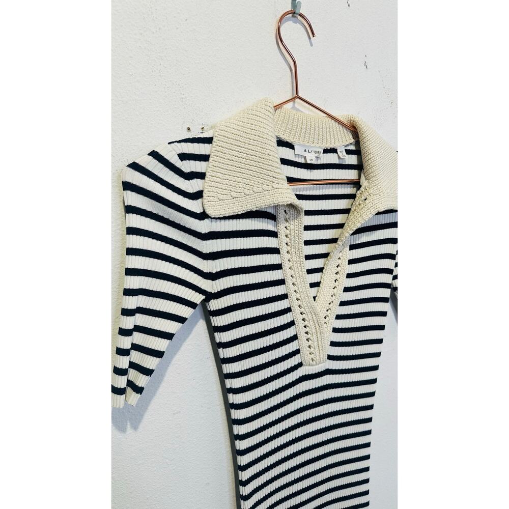 A.L.C. Black White Stripe Knit Collared Polo Striped Midi Darcy Dress Size XS - Picture 4 of 12
